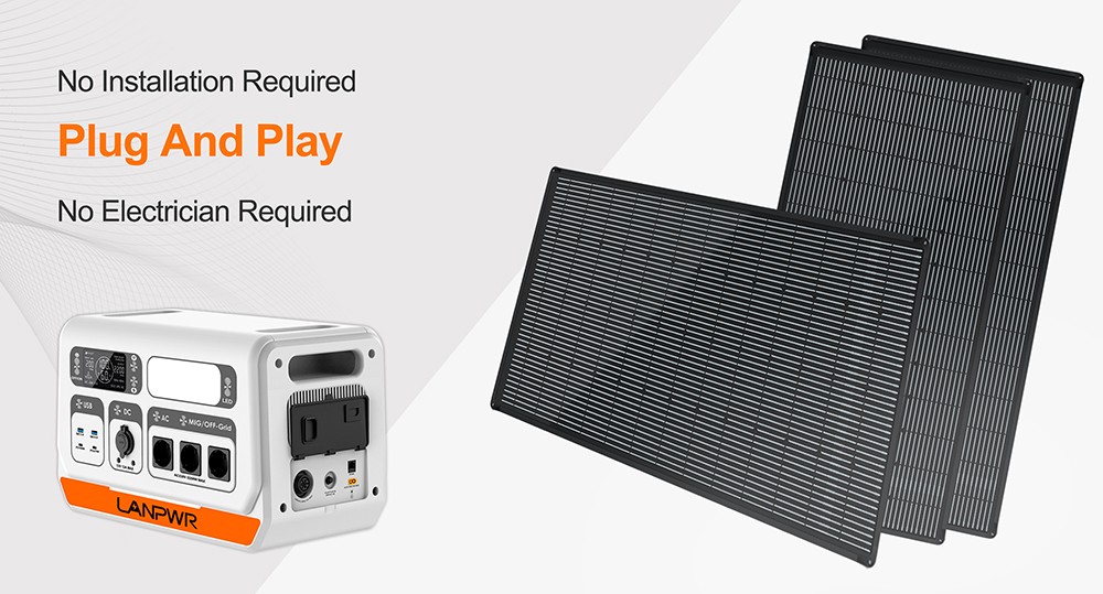 LANPWR 2400 Pro Balcony Solar System 2200W 2040Wh Power Station with On-grid Inverter 3 AC Outputs