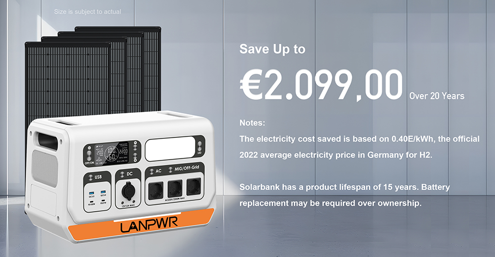LANPWR 2400 Pro Balcony Solar System 2200W 2040Wh Power Station with On-grid Inverter 3 AC Outputs
