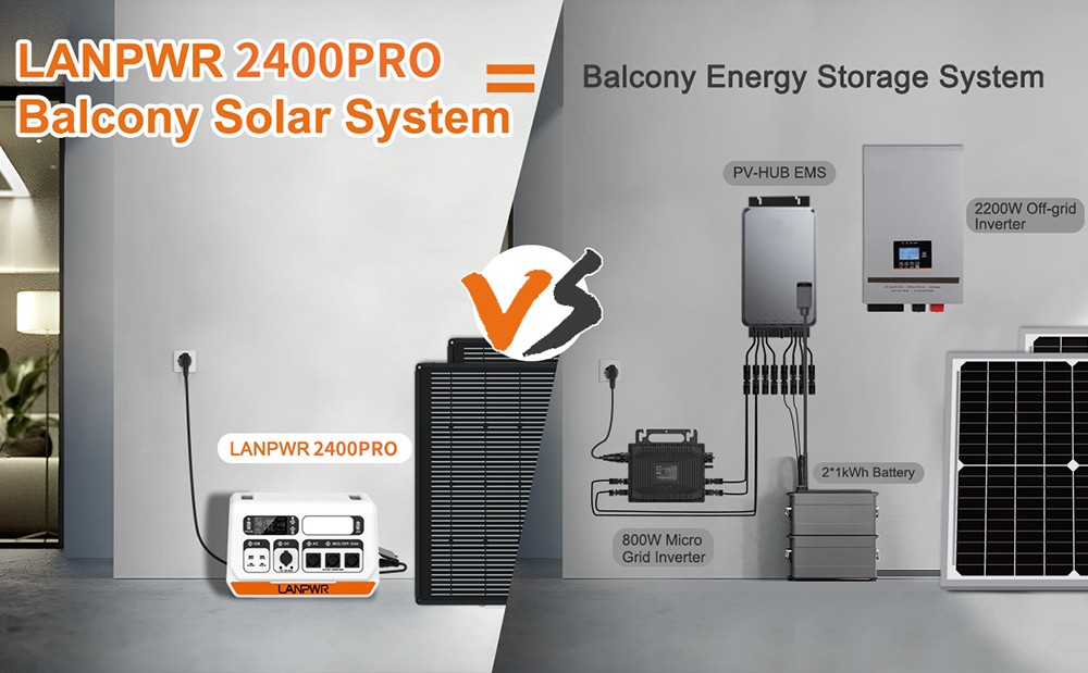 LANPWR 2400 Pro Balcony Solar System 2200W 2040Wh Power Station with On-grid Inverter 3 AC Outputs