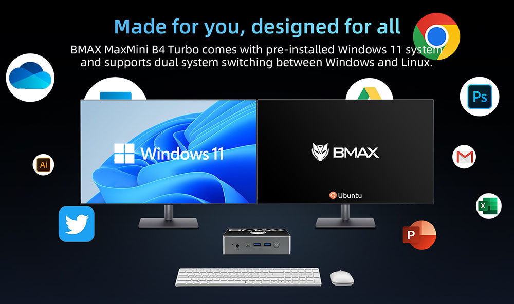 Mini PC BMAX B4 Turbo, Intel Twin Lake N150 4 Cores Max 3.6GHz