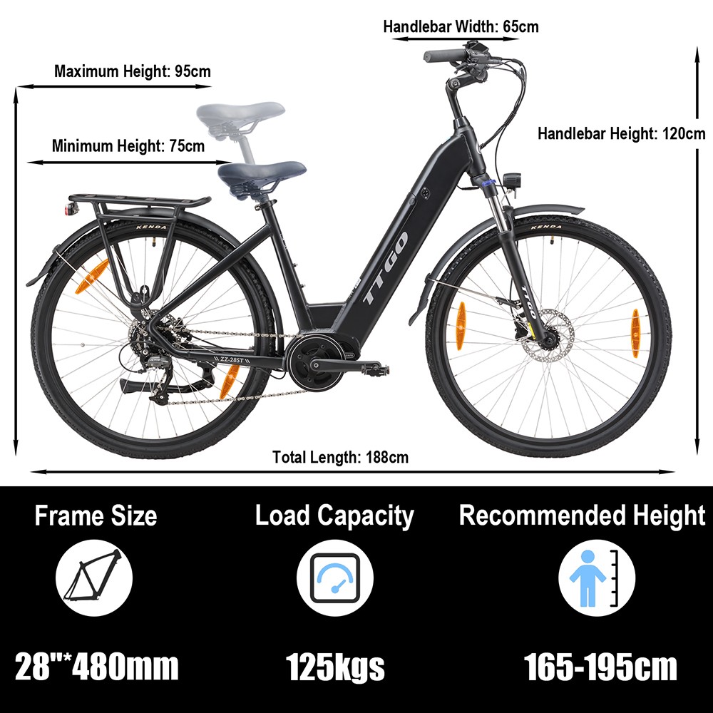TTGO C7 ZZ-28ST Electric Bike 250W Motor 36V 20Ah Battery 700C*45C Tire 25km/h Max Speed 160-180km Range Hydraulic Disc