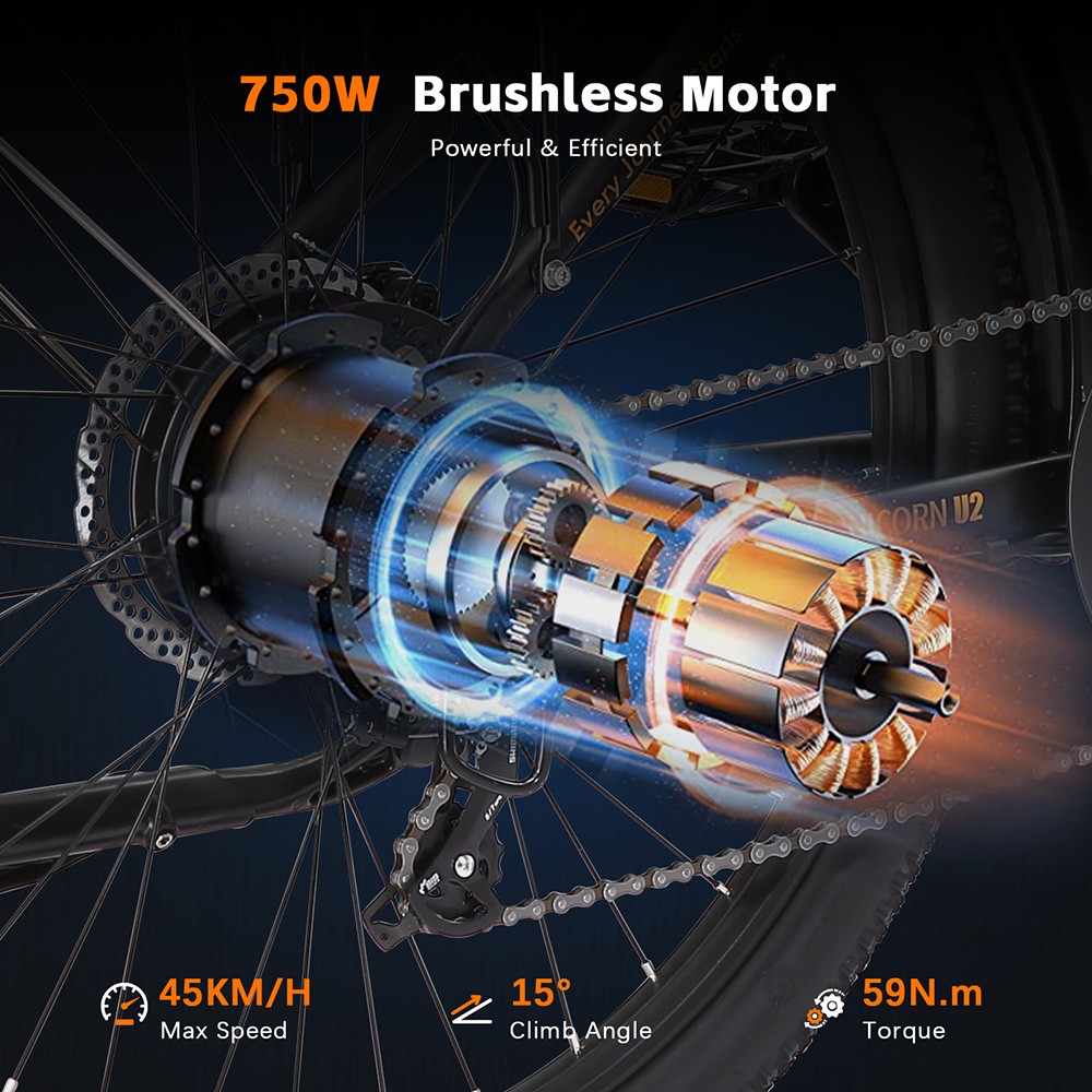 PURE UNICORN U2 Electric Bike 750W Motor 48V 12 8Ah Battery 27 5 inch Tires 45km/h Max Speed 60km Range Mechanical Disc B