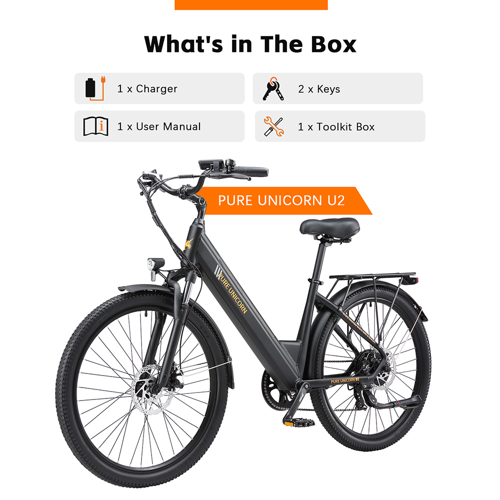 PURE UNICORN U2 Electric Bike 750W Motor 48V 12 8Ah Battery 27 5 inch Tires 45km/h Max Speed 60km Range Mechanical Disc B