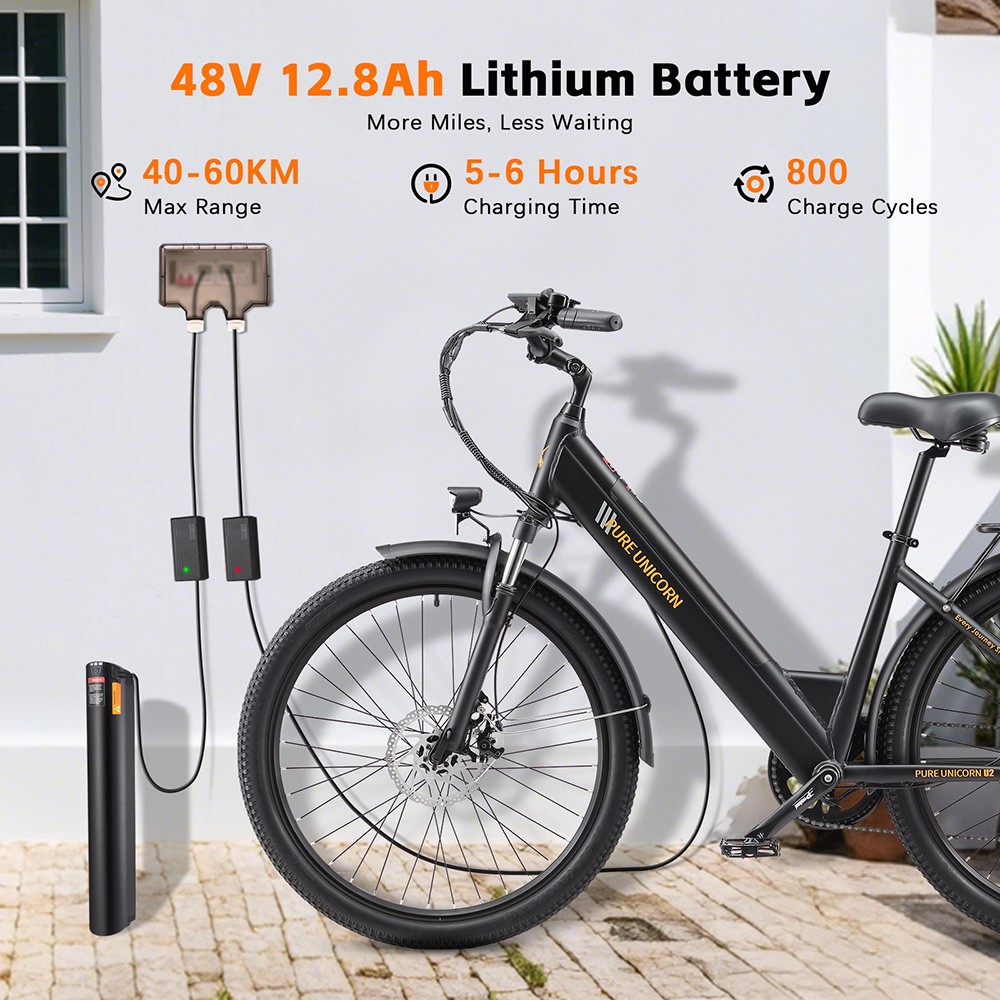 PURE UNICORN U2 Electric Bike 750W Motor 48V 12 8Ah Battery 27 5 inch Tires 45km/h Max Speed 60km Range Mechanical Disc B