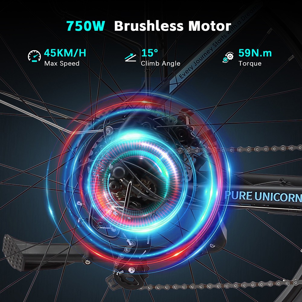 PURE UNICORN U3 Electric Bike 750W Motor 48V 12 8Ah Battery 29 inch Tires 45km/h Max Speed 60km Range Mechanical Disc Bra