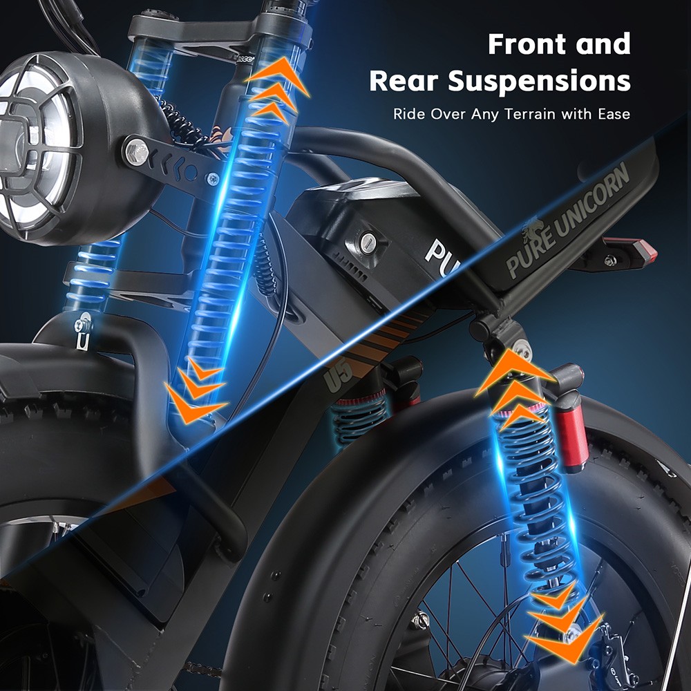 PURE UNICORN U5 Electric Bike 1000W Motor 48V 19 2Ah Battery 20*4 inch Fat Tires 45km/h Max Speed 80km Range Hydraulic Br