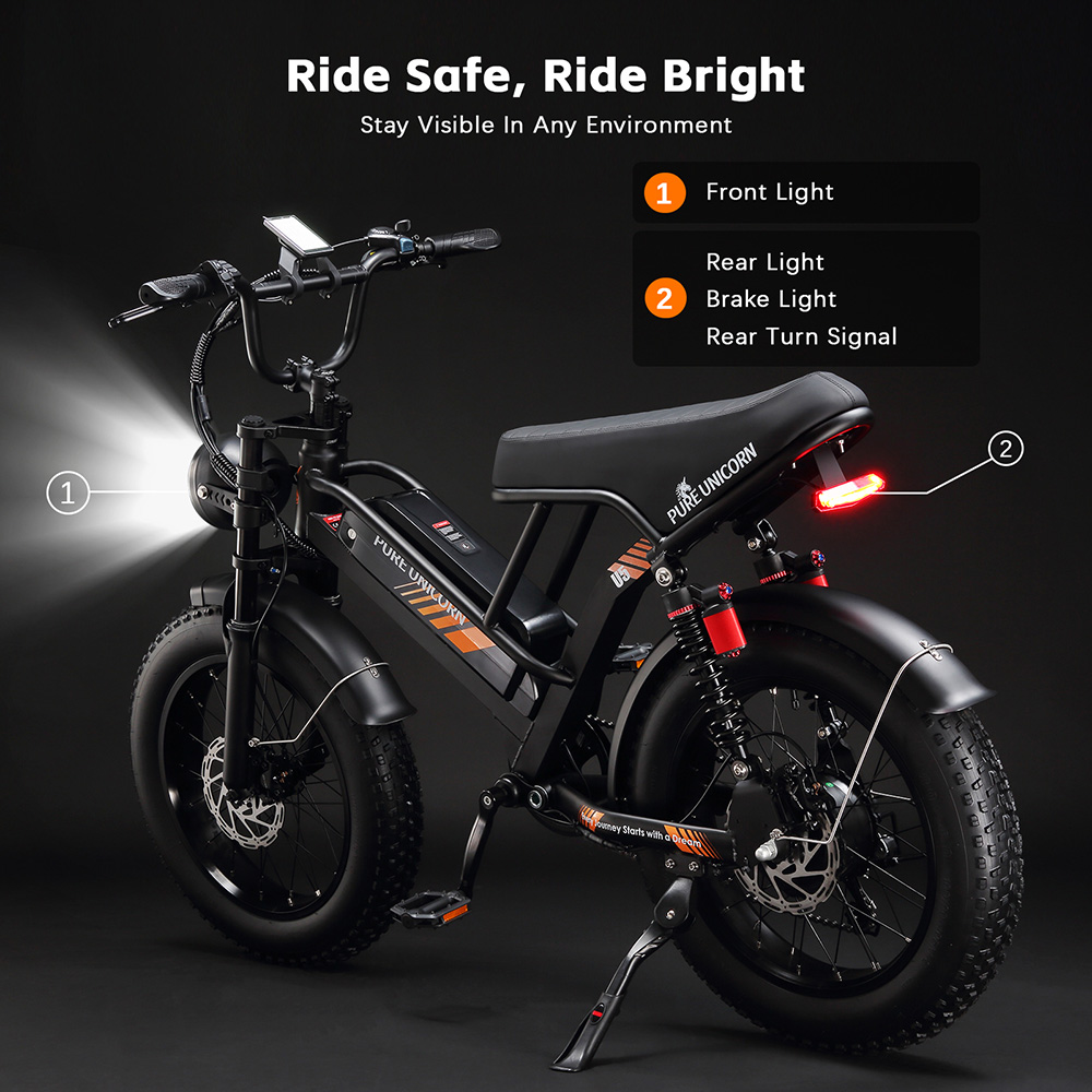 PURE UNICORN U5 Electric Bike 1000W Motor 48V 19 2Ah Battery 20*4 inch Fat Tires 45km/h Max Speed 80km Range Hydraulic Br