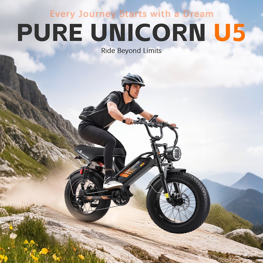 PURE UNICORN U5 Electric Bike 1000W Motor 48V 19 2Ah Battery 20*4 inch Fat Tires 45km/h Max Speed 80km Range Hydraulic Br