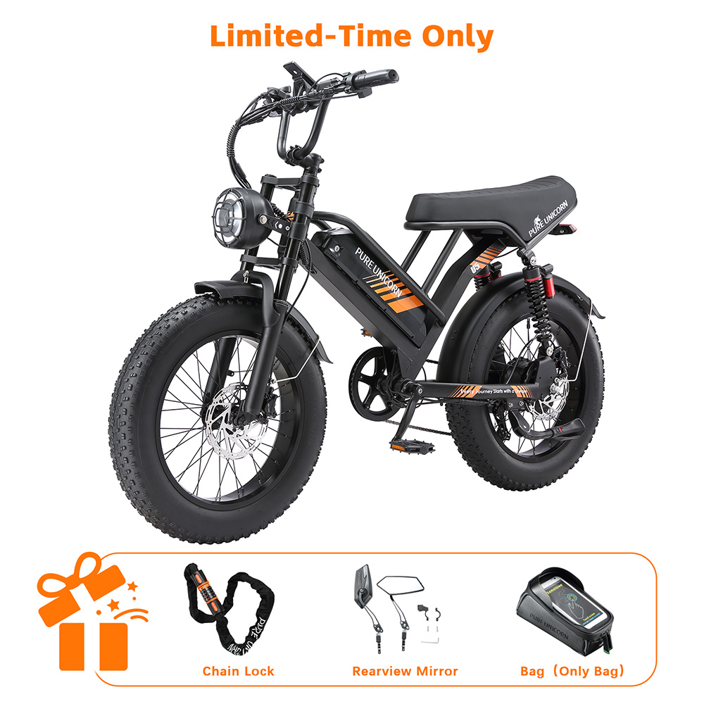 PURE UNICORN U5 Electric Bike 1000W Motor 48V 19 2Ah Battery 20*4 inch Fat Tires 45km/h Max Speed 80km Range Hydraulic Br