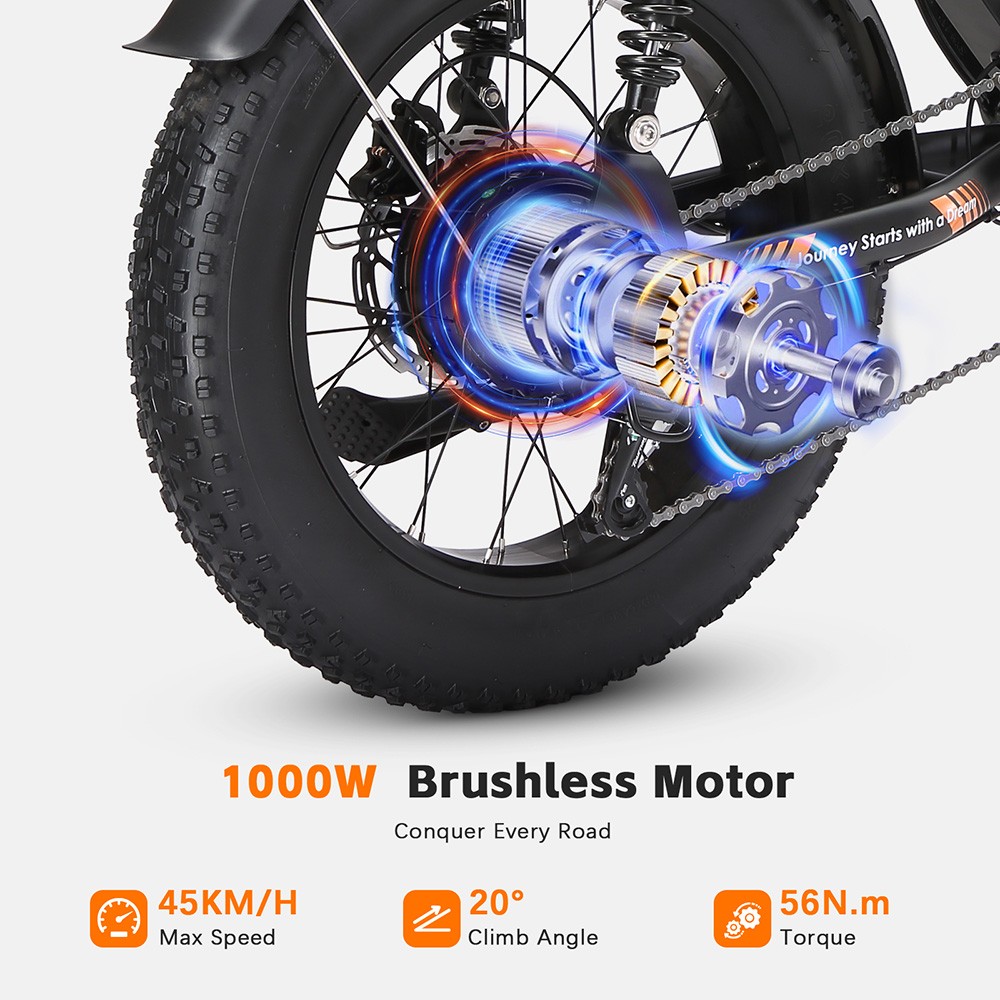PURE UNICORN U5 Electric Bike 1000W Motor 48V 19 2Ah Battery 20*4 inch Fat Tires 45km/h Max Speed 80km Range Hydraulic Br