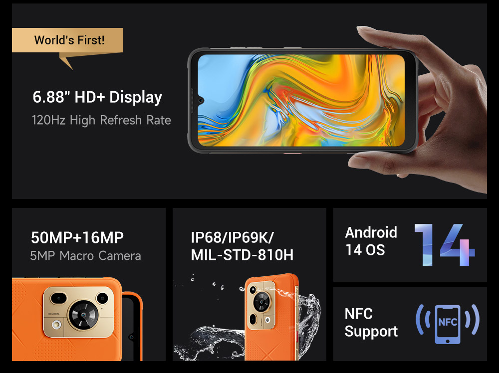 FOSSiBOT F112 Pro 5G Rugged Phone 50MP 5MP Rear Camera 7150mAh Battery 6 88inch HD Screen 8GB RAM 256GB ROM Android 14 I