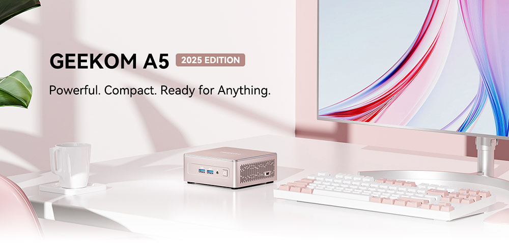 GEEKOM Mini PC A5 Pro – AMD Ryzen 5 7430U, 16GB RAM, 1TB SSD, Windows 11 Pro, 4x 4K-uitgang, Wi-Fi 6, 3 Jaar Garantie