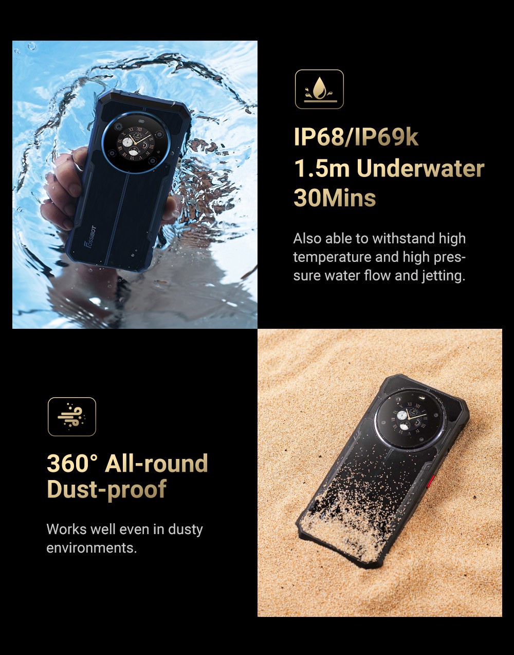 FOSSiBOT F109S Rugged Smartphone Android 15 6 256GB 10600mAh Battery 50MP Camera NFC - EU Plug