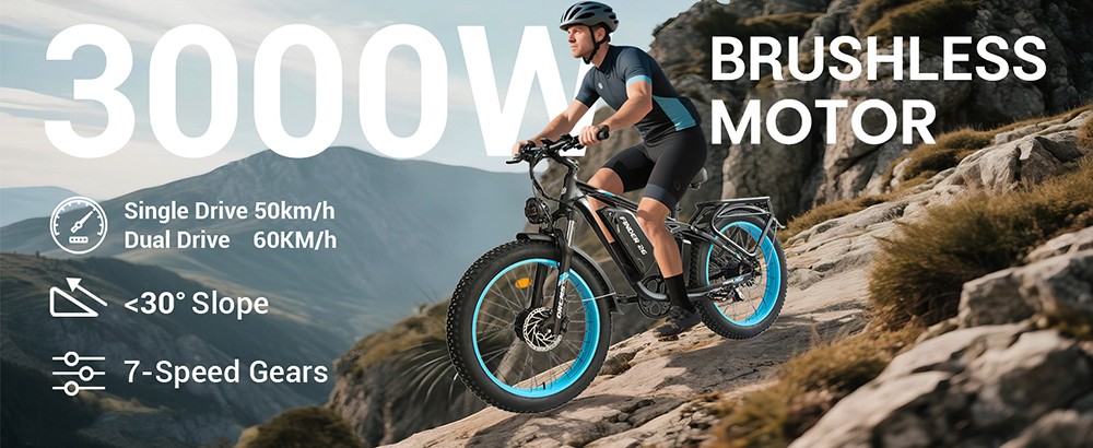 Orlms V3 Electric Bike 1000W*2 Motor 52V 25Ah Battery 26*4 0 inch Tires 26*4 0 inch Tires 60km/h Max Speed 120km Max Rang