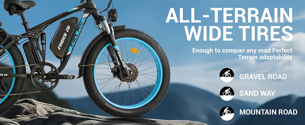 Orlms V3 Electric Bike 1000W*2 Motor 52V 25Ah Battery 26*4 0 inch Tires 26*4 0 inch Tires 60km/h Max Speed 120km Max Rang