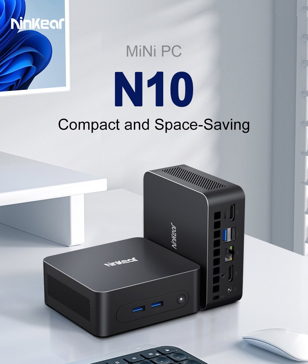Ninkear N10 Mini PC Intel N100 4 Cores Max 3 4GHz 16GB RAM 512GB SSD 2*HDMI 2 0 4K@60Hz Dual Display 2 4/5GHz WiFi Blueto