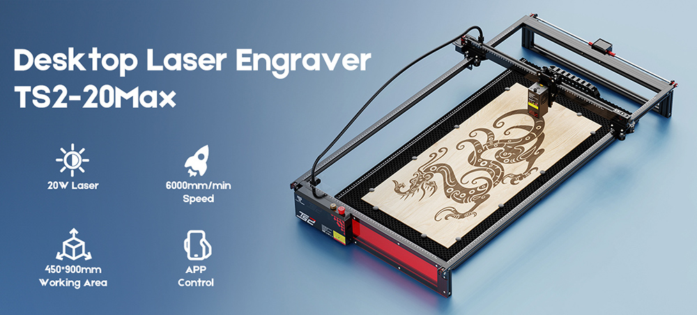 TWO TREES TS2-20 Max 20W Laser Engraver 6000mm/min Speed 0 01mm Precision APP Control 450x900mm - EU Plug