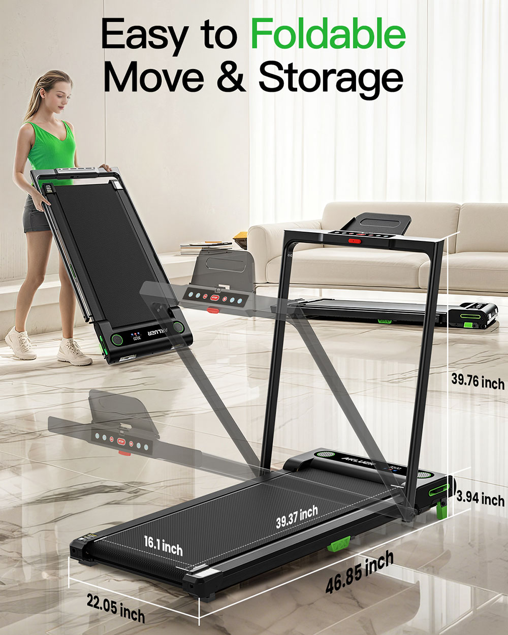 Akluer 480L-B Incline Walking Pad with Foldable Handle  2 5HP Quiet Motor  LED Screen