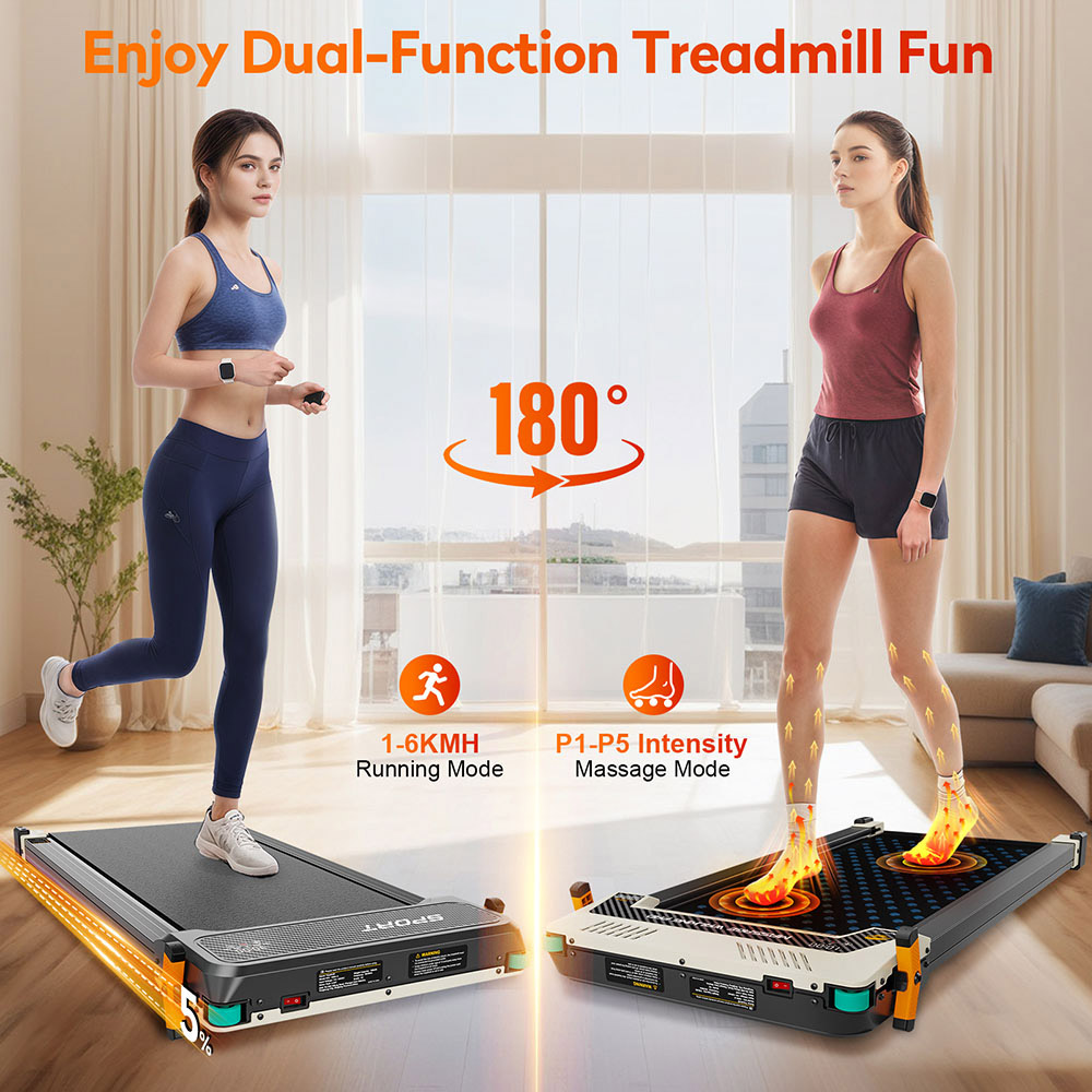 Akluer 520A-A Dual-Sided Treadmill with Shiatsu Foot Massager 2 5HP Quiet Motor 330LBS Max Capacity LED Display