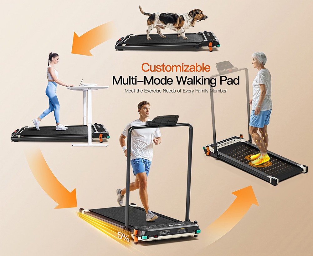 Akluer 520A-B Dual-Sided Walking Pad with Handle 2 5HP Quiet Motor 4MPH Max Speed 150kg Capacity Dual LED Display Manual I