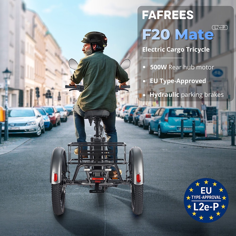 Fafrees F20 Mate Electric Cargo Tricycle EU L1e-B Certified Version 500W Motor 48V 21Ah Battery 20*3 inch Tires 30km/h Max