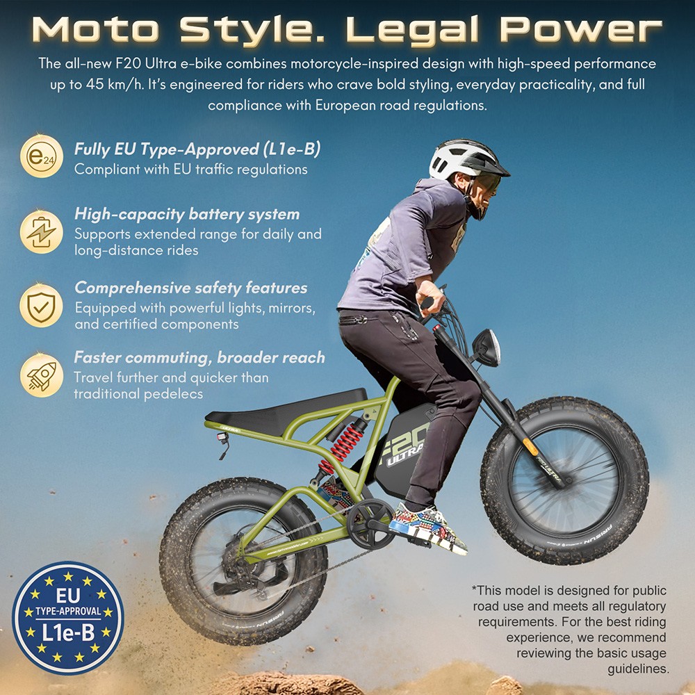 Fafrees F20 Ultra Electric Bike EU L1e-B Certified Version 750W Motor 48V 25Ah Battery 20*5 inch Tires 45km/h Max Speed 14