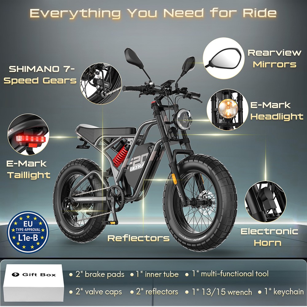 Fafrees F20 Ultra Electric Bike EU L1e-B Certified Version 750W Motor 48V 25Ah Battery 20*5 inch Tires 45km/h Max Speed 14