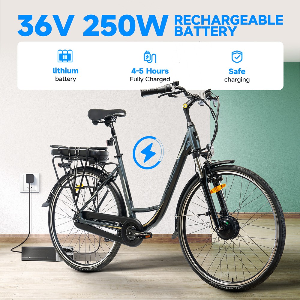 CITY 1 3-18 Electric Bike 250W Motor 37V 14Ah Battery 700*40C Tires 25km/h Max Speed 45km Range Front
