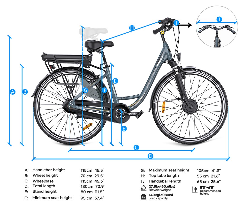 CITY 1 3-20 Electric Bike 250W Motor 37V 14Ah Battery 700*40C Tires 25km/h Max Speed 45km Range Front