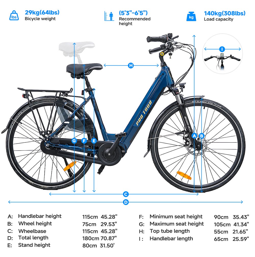 CITY 5 3-18 Electric Bike 250W Motor 36V 14Ah Battery 700*40C Tires 25km/h Max Speed 45km Range Front