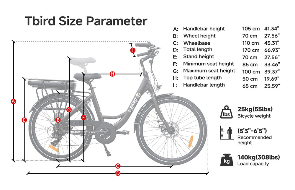 Miami-26 Electric Bike  250W Motor  36V 14 4Ah Battery  26*1 95 inch Tires  25km/h Max Speed  45km Range  Front