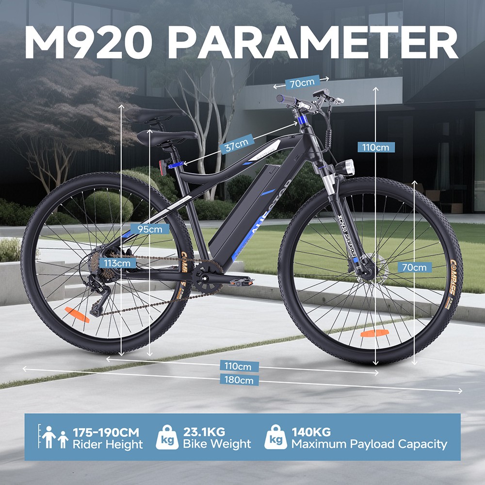 M920 Electric Bike 250W Motor 36V 13Ah Battery 27 5 inch Tires 25km/h Max Speed 60km Range Front