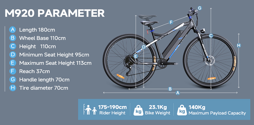 M920 Electric Bike 250W Motor 36V 13Ah Battery 27 5 inch Tires 25km/h Max Speed 60km Range Front