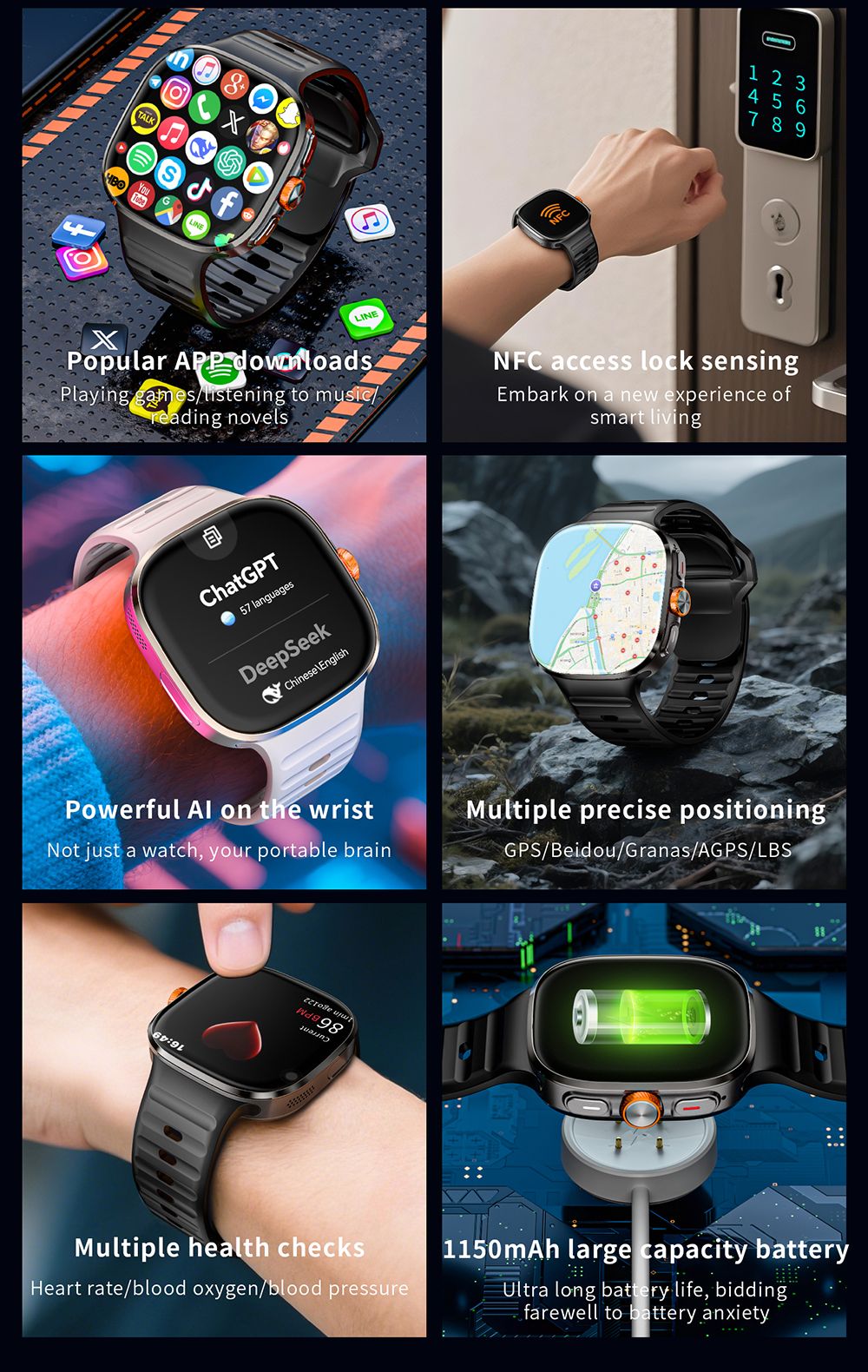 LOKMAT APPLLP 6 MAX Smartwatch 3GB RAM 32GB ROM 2 16 inch AMOLED Screen Supports 4G/5G LTE GPS Positioning