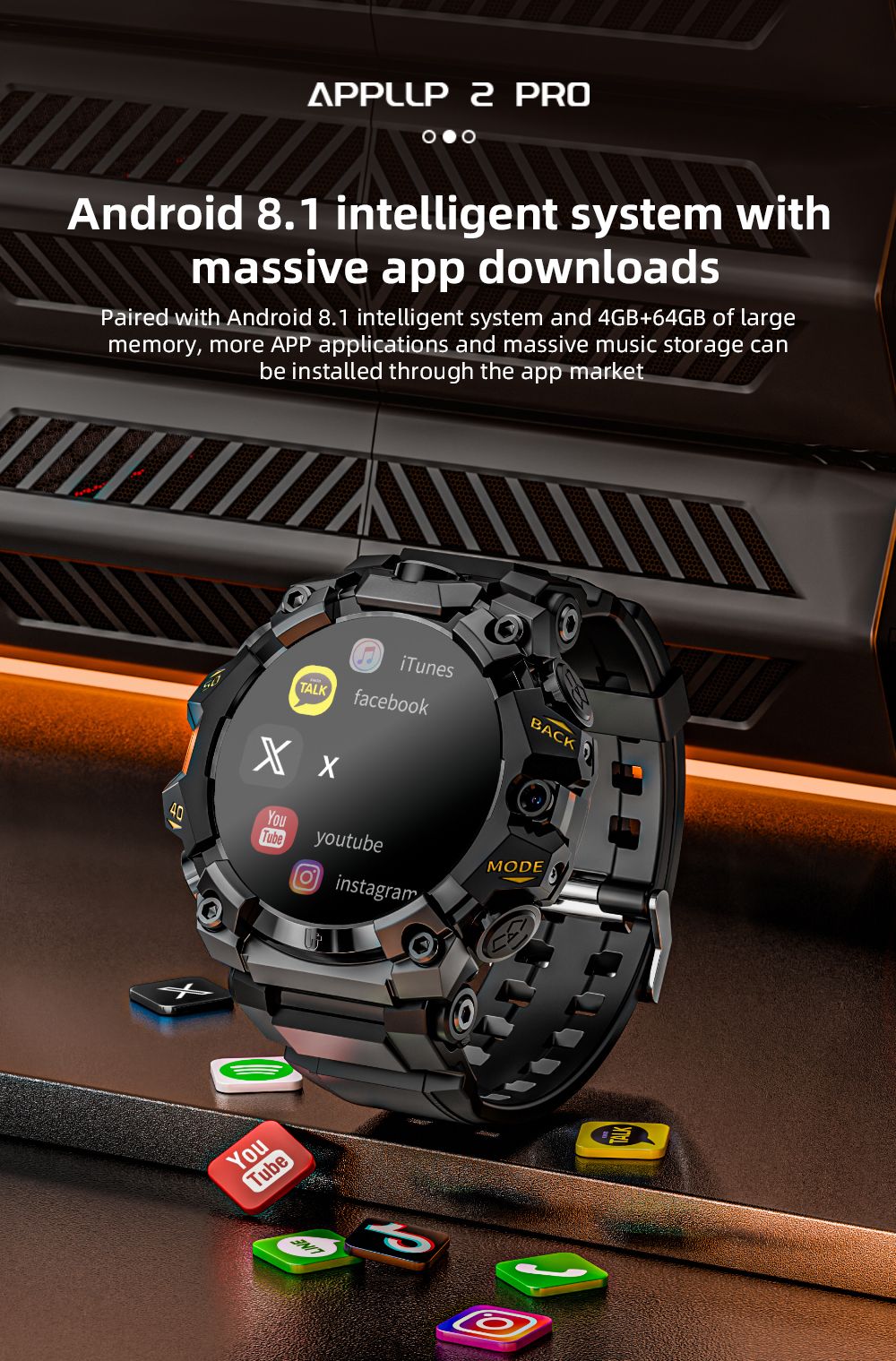 LOKMAT APPLLP 2 Pro Smartwatch 1 508 inch AMOLED Screen Supports 5G LTE Dual Cameras Facial Recognition Health Data Monito