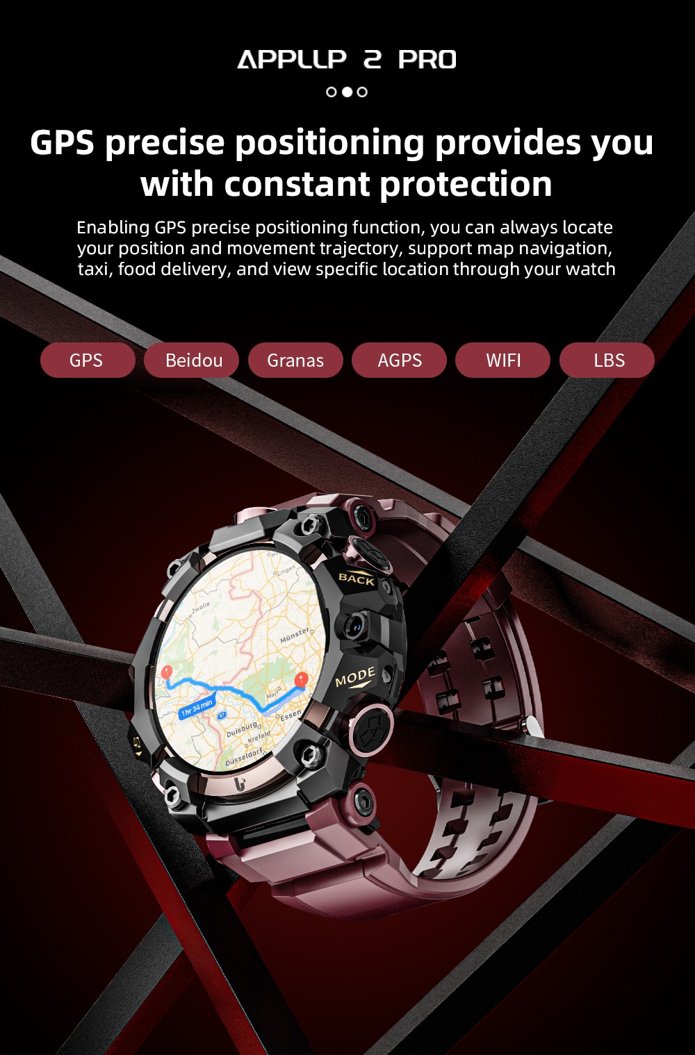 LOKMAT APPLLP 2 Pro Smartwatch 1 508 inch AMOLED Screen Supports 5G LTE Dual Cameras Facial Recognition Health Data Monito