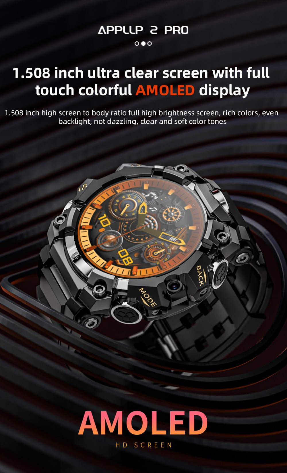LOKMAT APPLLP 2 Pro Smartwatch 1 508 inch AMOLED Screen Supports 5G LTE Dual Cameras Facial Recognition Health Data Monito