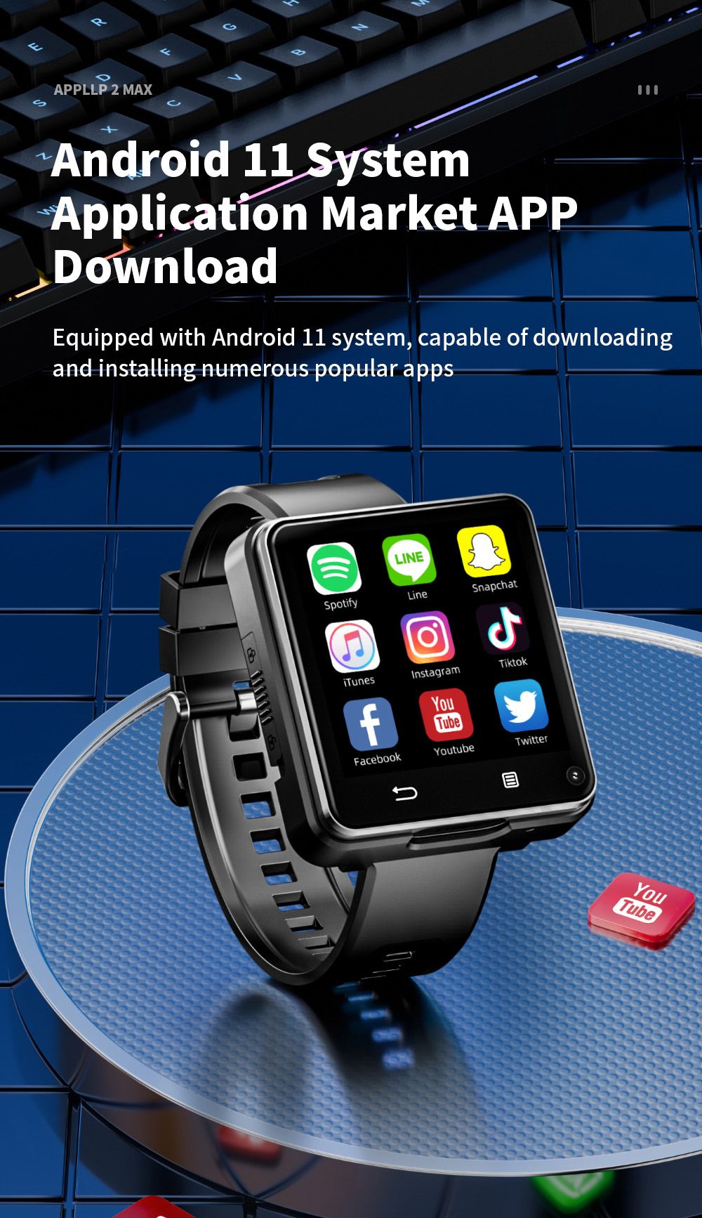 LOKMAT APPLLP 2 MAX Detachable Smartwatch 4GB RAM 64GB ROM 2 64-inch Screen Android 11 Support 4G/5G SIM Bluetooth Connect