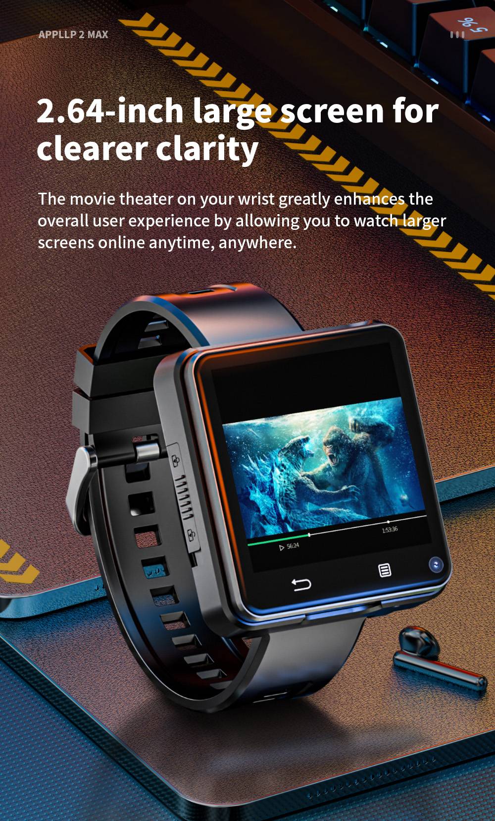 LOKMAT APPLLP 2 MAX Detachable Smartwatch 4GB RAM 64GB ROM 2 64-inch Screen Android 11 Support 4G/5G SIM Bluetooth Connect