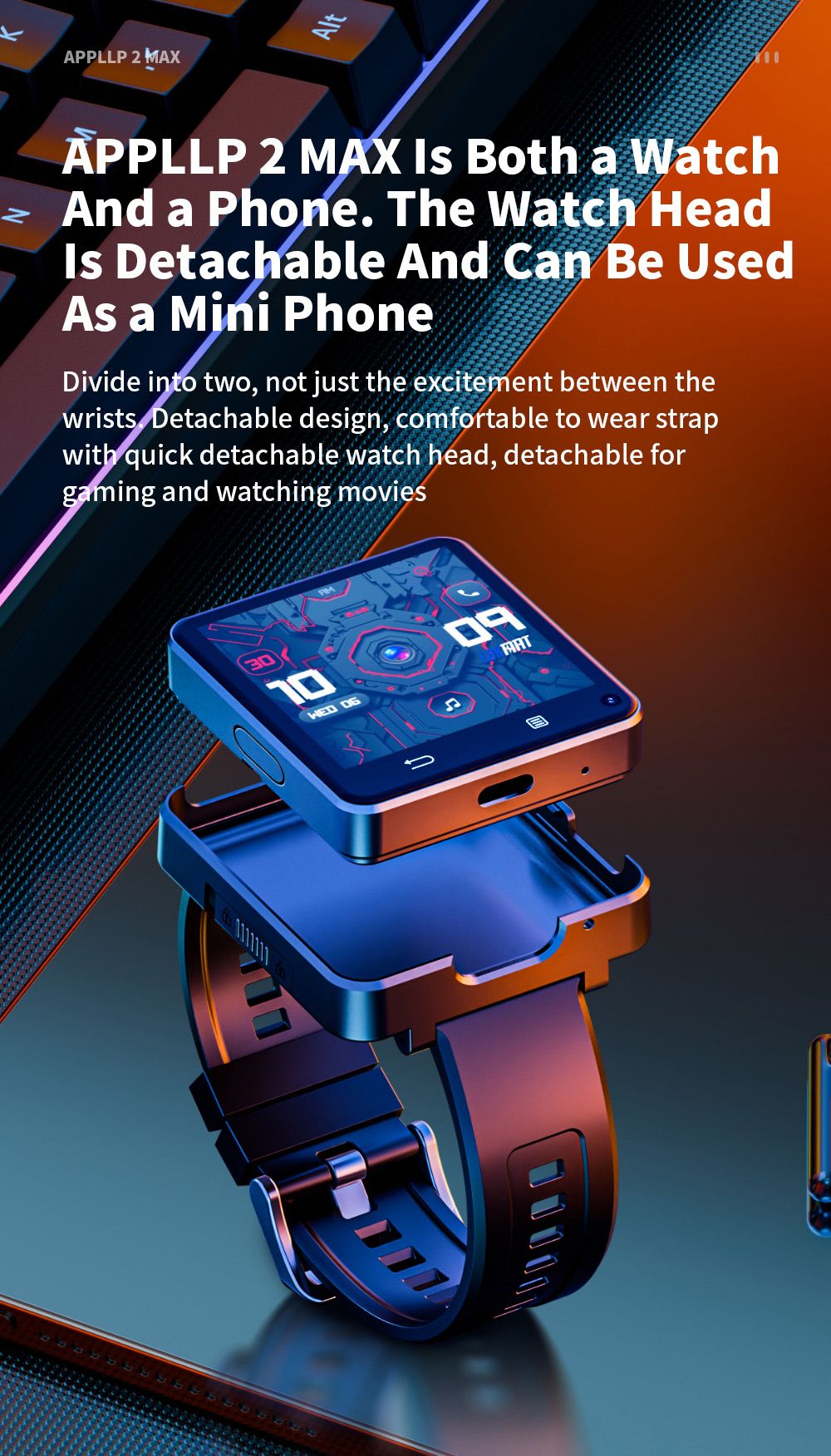 LOKMAT APPLLP 2 MAX Detachable Smartwatch 4GB RAM 64GB ROM 2 64-inch Screen Android 11 Support 4G/5G SIM Bluetooth Connect