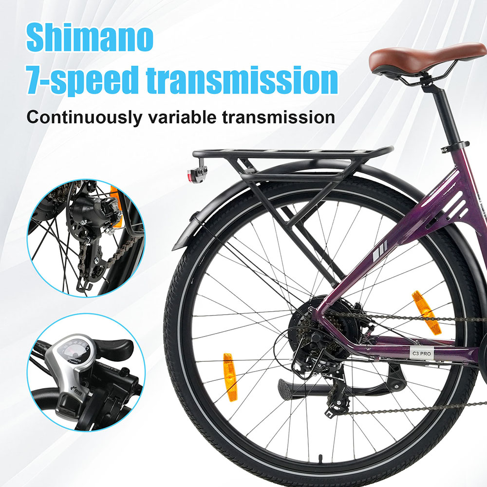 TTGO C3 Pro Electric Bike 250W Motor 36V 20Ah Battery 28 inch Tires 25km/h Max Speed 120km Max Range Hydraulic Disc Brake