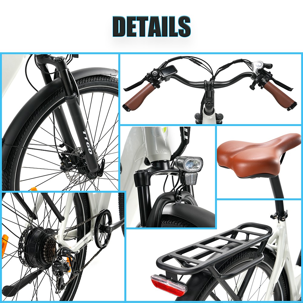 TTGO C3 Pro Electric Bike 250W Motor 36V 20Ah Battery 28 inch Tires 25km/h Max Speed 120km Max Range Hydraulic Disc Brake