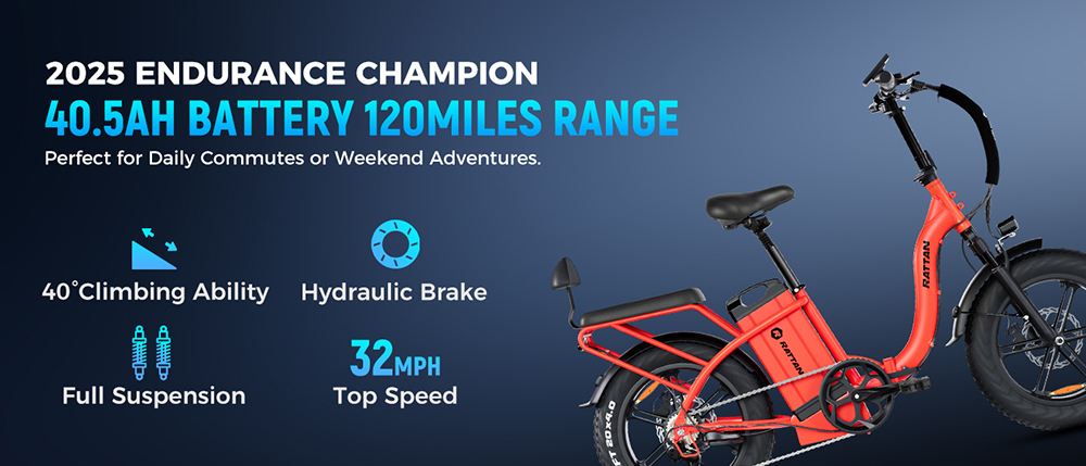 RATTAN LM Ultra Electric Bike  1000W Motor  48V 40 5Ah Battery  20*4 inch Tires  50km/h Max Speed  190km Max Range  Hydraulic B