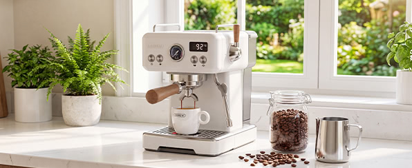 HIBREW H10Plus Espresso Coffee Machine, 20Bar Semi-Automatic Coffee Maker, Temperature Control - White
